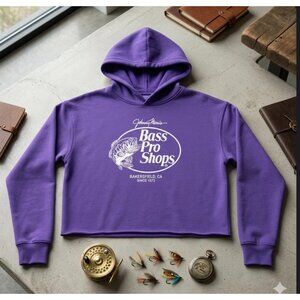 Bass Pro Shops Purple Cropped size S Hoodie With Logo size S Graphic Long Sleeve